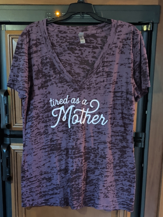 Next Level Apparel Tops - Next Level Apparel Purple Burnout 'tired as a Mother' V-Neck Tee